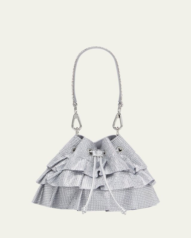 Ruffle Crystal Pouch Top-Handle Bag